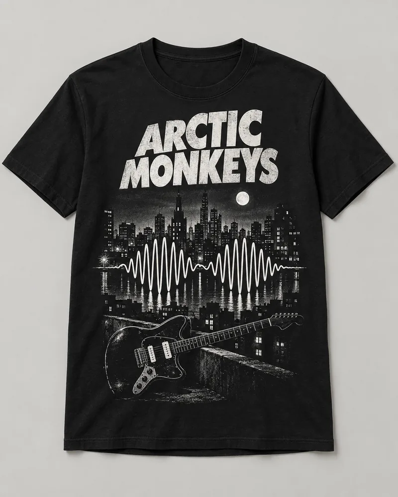 Proposta da camiseta Arctic Monkeys — Noites em AM, preto