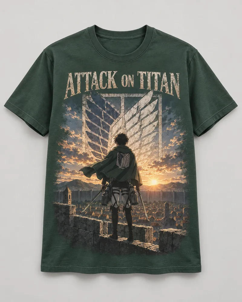 Proposta da camiseta Attack on Titan — Asas da liberdade, verde-floresta