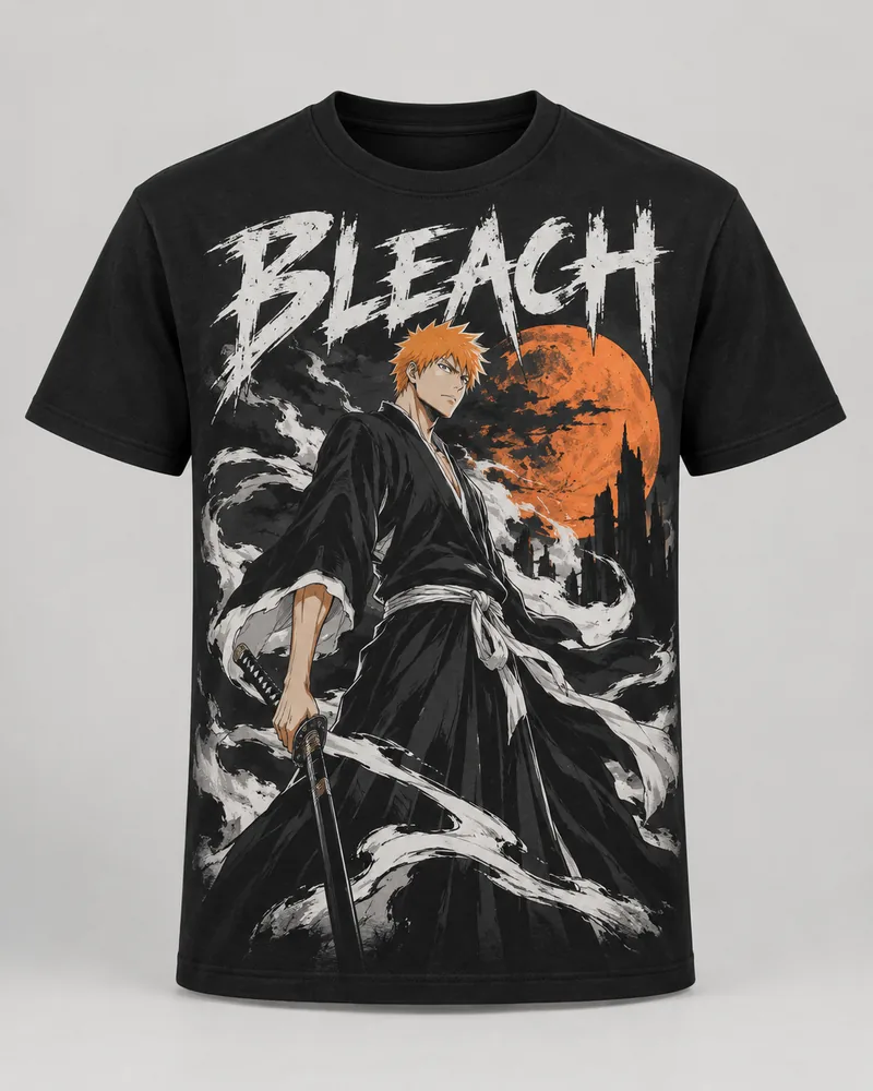 Proposta da camiseta Bleach — Ichigo entre mundos, preto