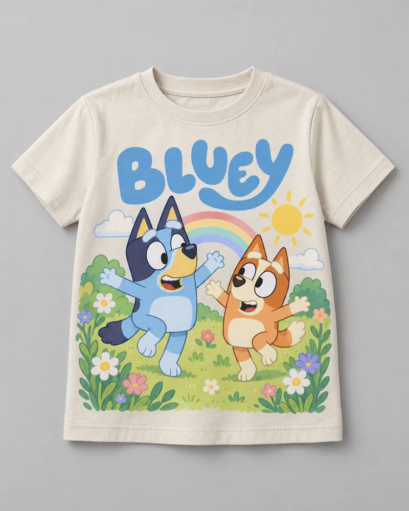 Proposta da camiseta Bluey — Dia de brincar, off-white