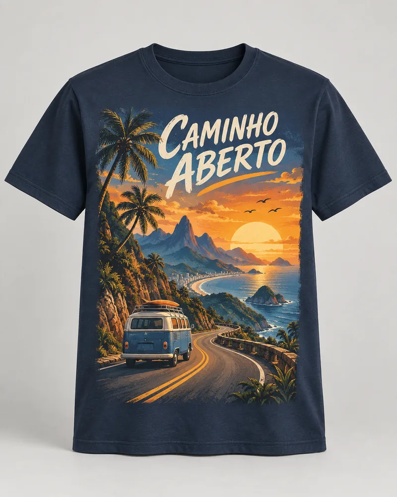 Proposta da camiseta Caminho aberto — Amanhã, azul-marinho