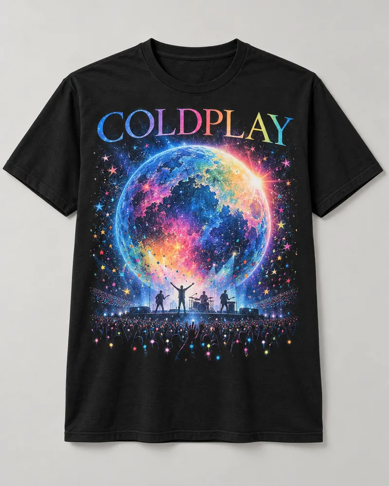 Proposta da camiseta Coldplay — Céu de estrelas, preto