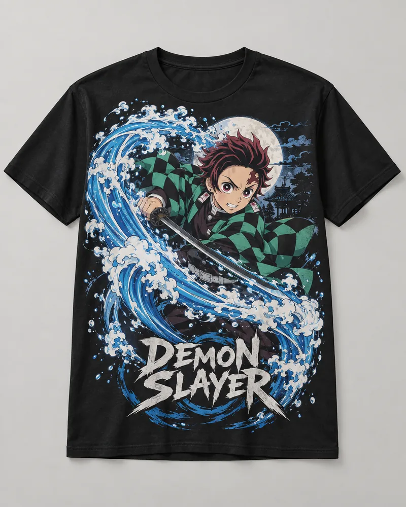 Proposta da camiseta Demon Slayer — Respiração da água, preto