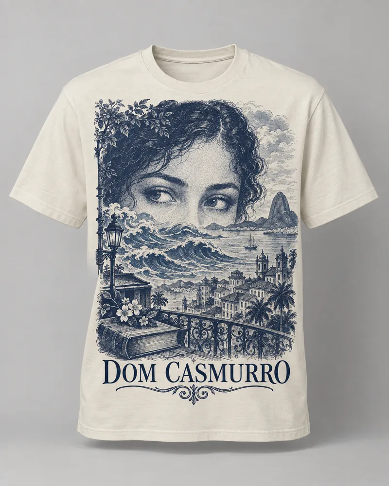 Proposta da camiseta Dom Casmurro — Olhos de ressaca, off-white