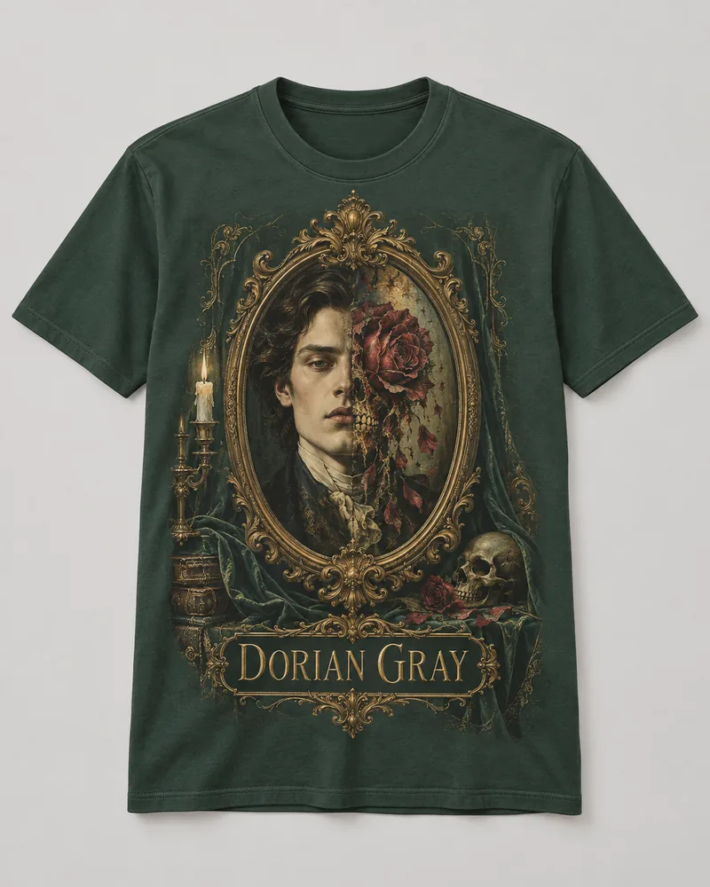 Proposta da camiseta Dorian Gray — Retrato do tempo, verde-floresta