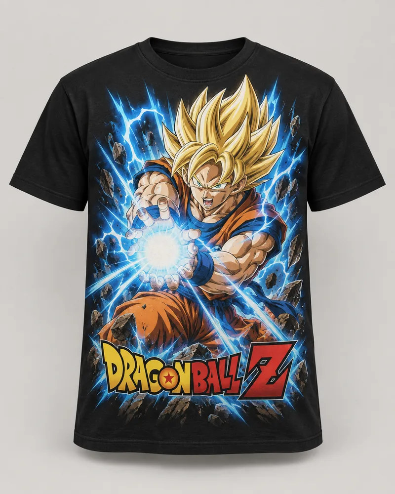 Proposta da camiseta Dragon Ball Z — Goku Super Saiyajin, preto