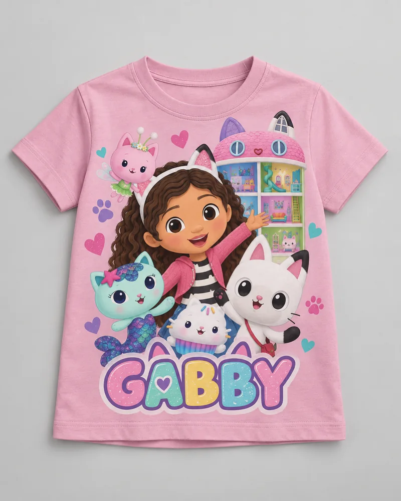 Proposta da camiseta Gabby — Casa de descobertas, rosa