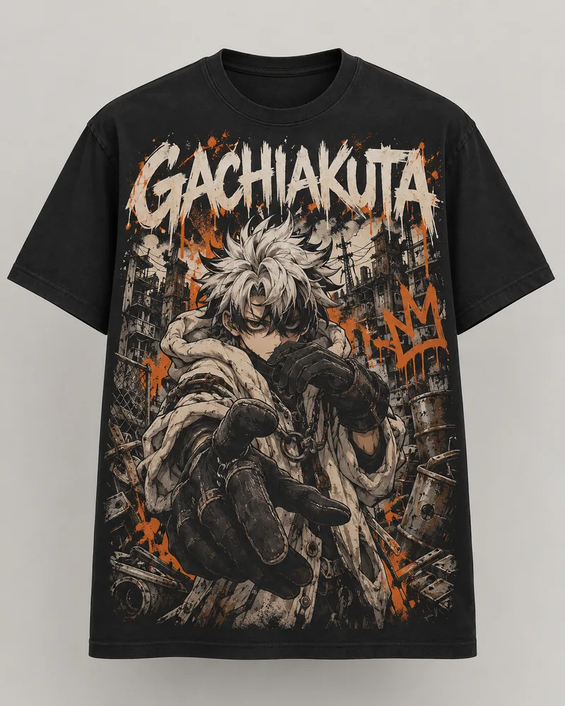 Proposta da camiseta Gachiakuta — Entre ruínas, preto