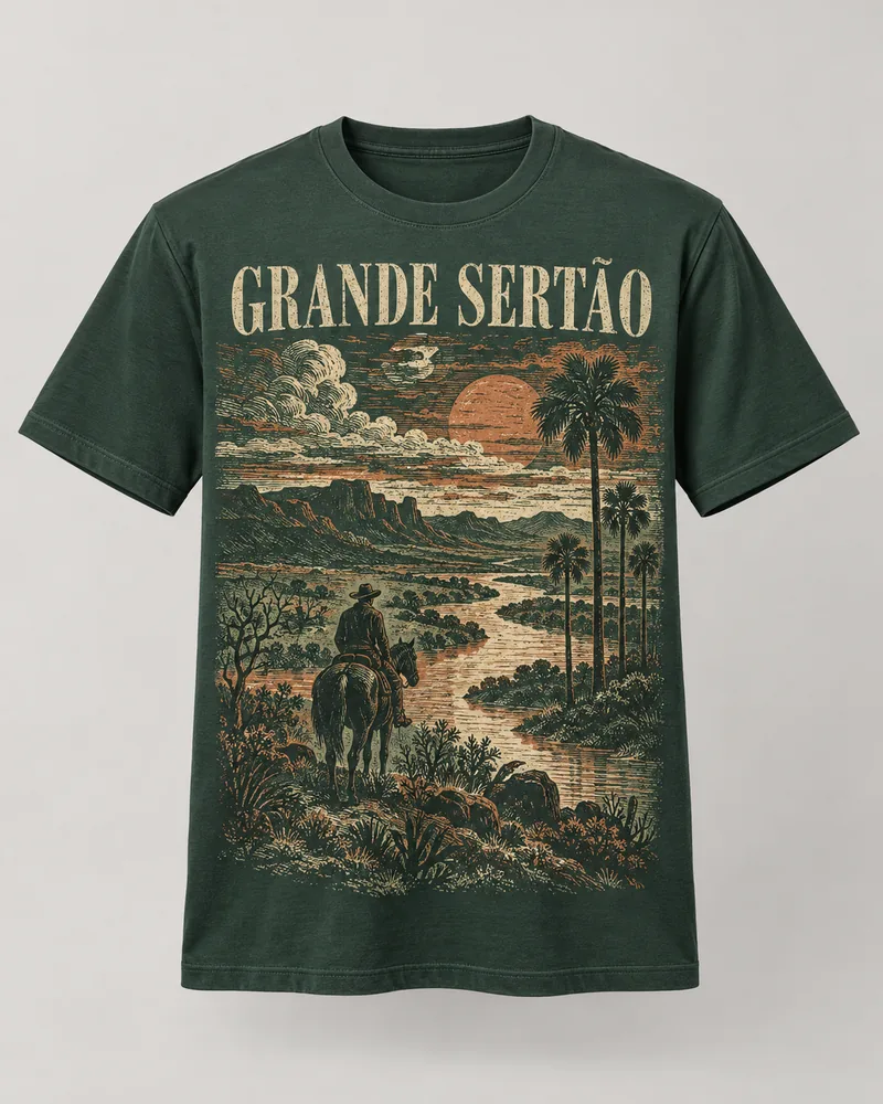 Proposta da camiseta Grande Sertão — Veredas, verde-floresta