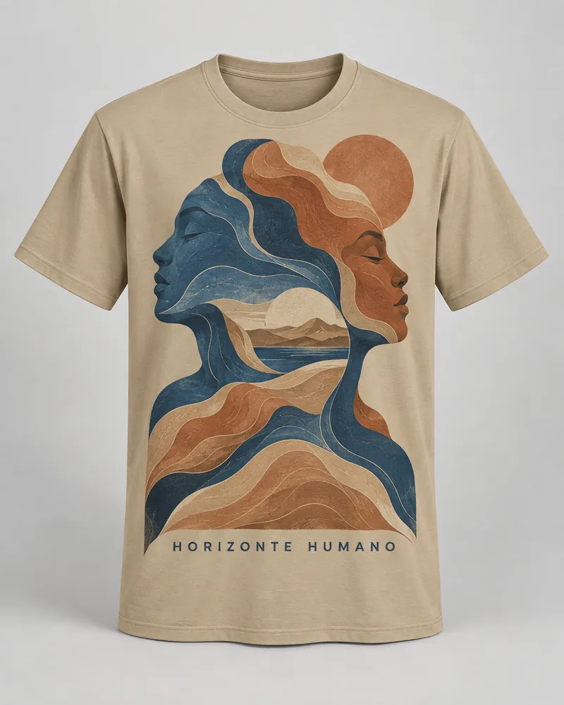 Proposta da camiseta Horizonte humano — Encontros, areia