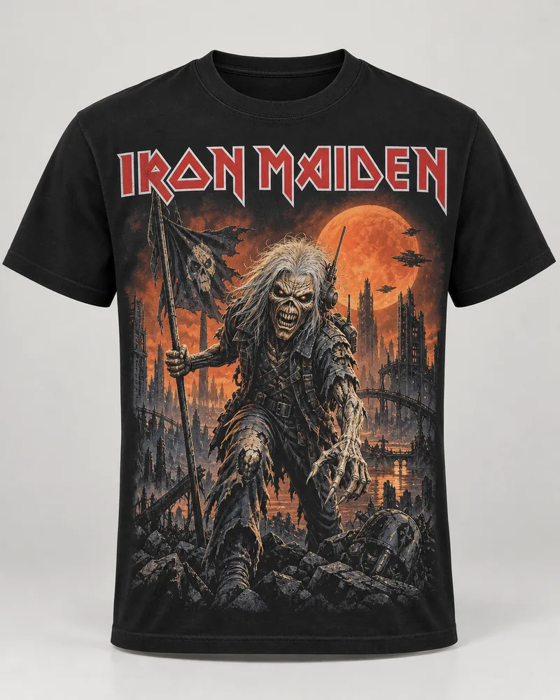 Proposta da camiseta Iron Maiden — Eddie noturno, preto