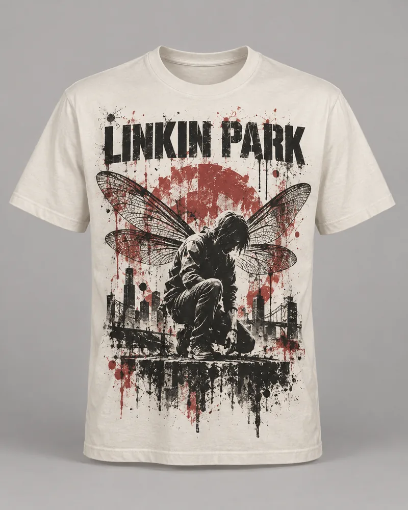 Proposta da camiseta Linkin Park — Asas híbridas, off-white