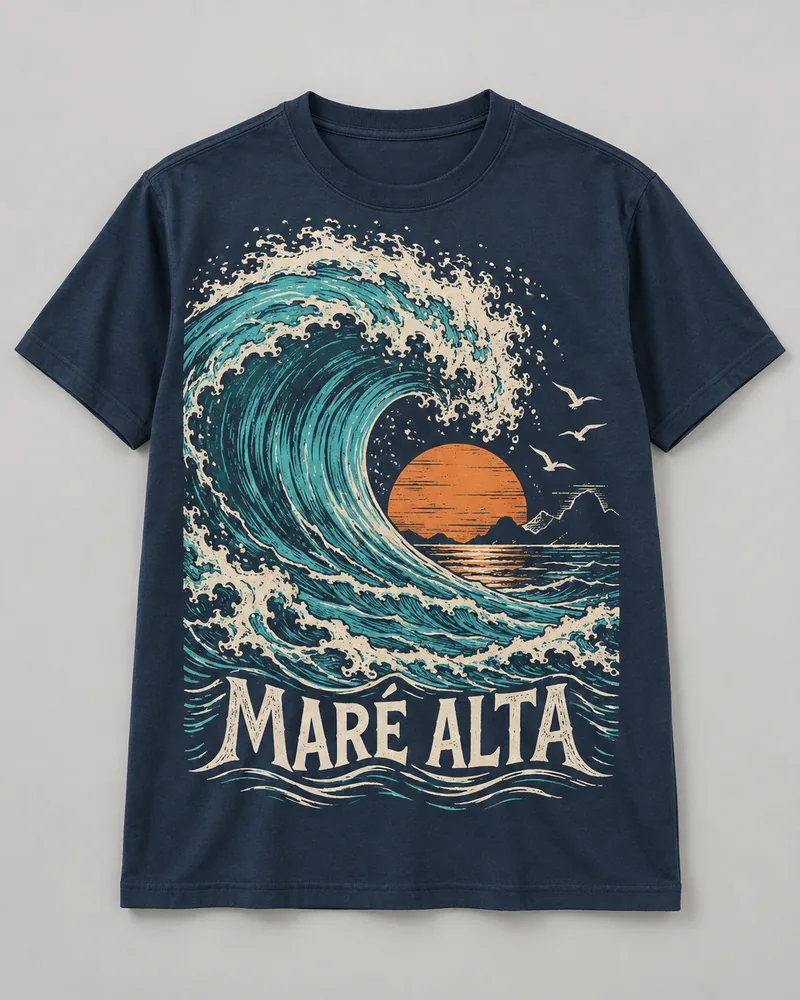 Proposta da camiseta Maré alta — Movimento, azul-marinho
