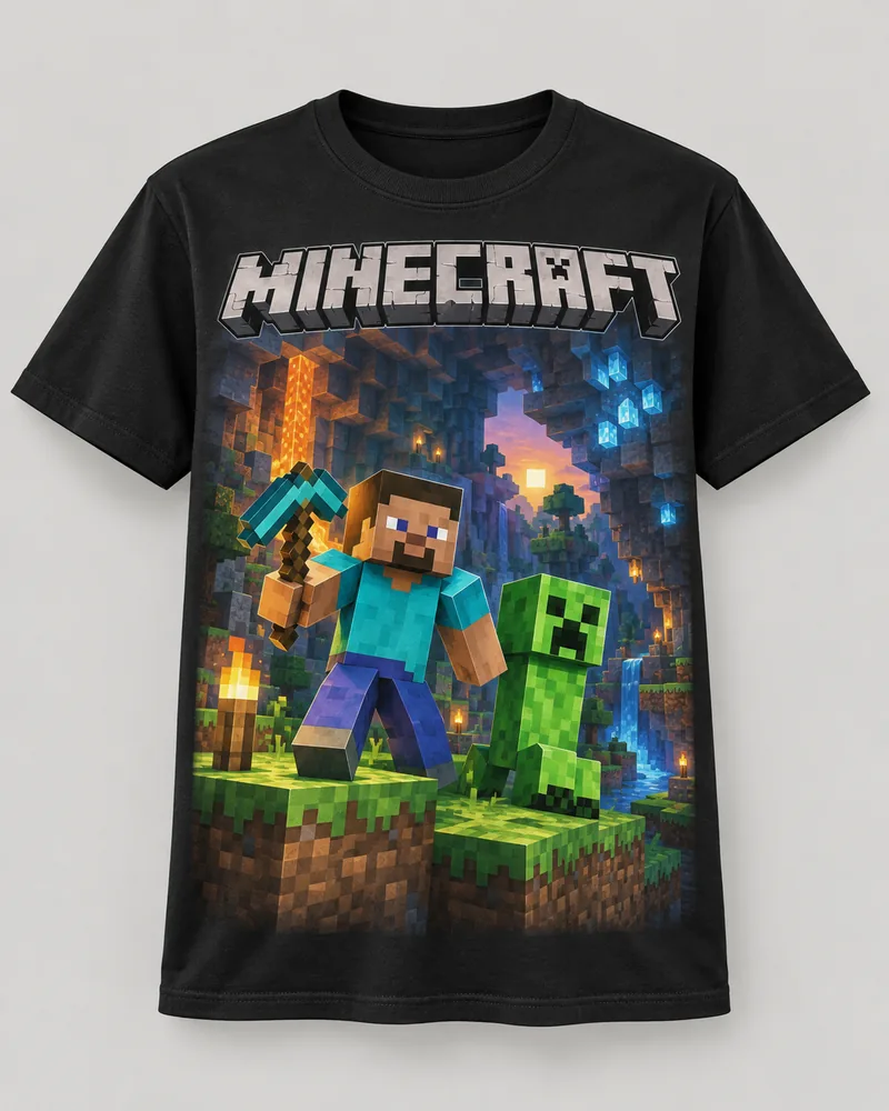 Proposta da camiseta Minecraft — Noite de exploração, preto