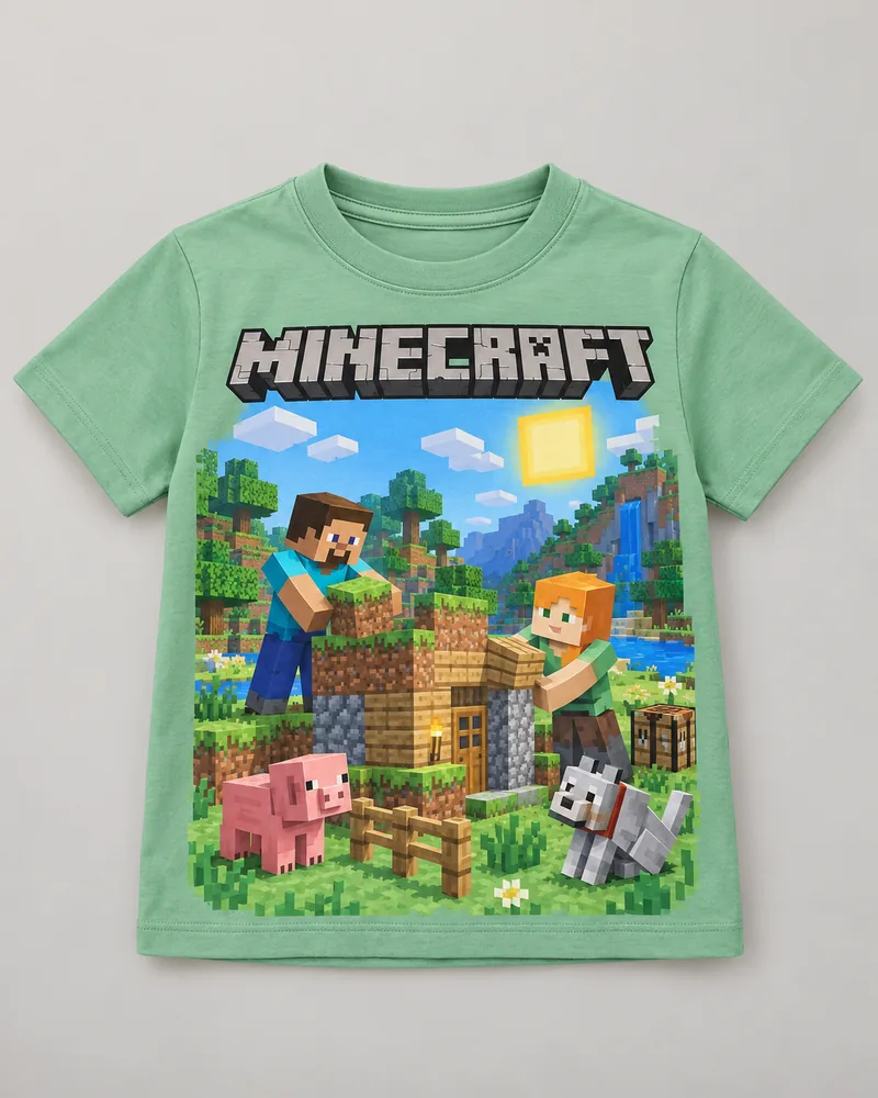 Proposta da camiseta Minecraft — Pequeno construtor, verde-menta