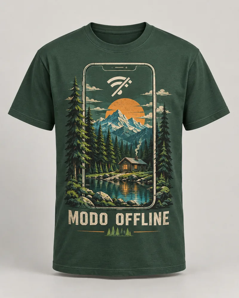 Proposta da camiseta Modo Offline — Respire, verde-floresta