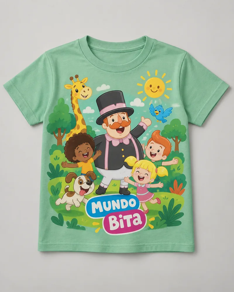 Proposta da camiseta Mundo Bita — Dia de descobertas, verde-menta