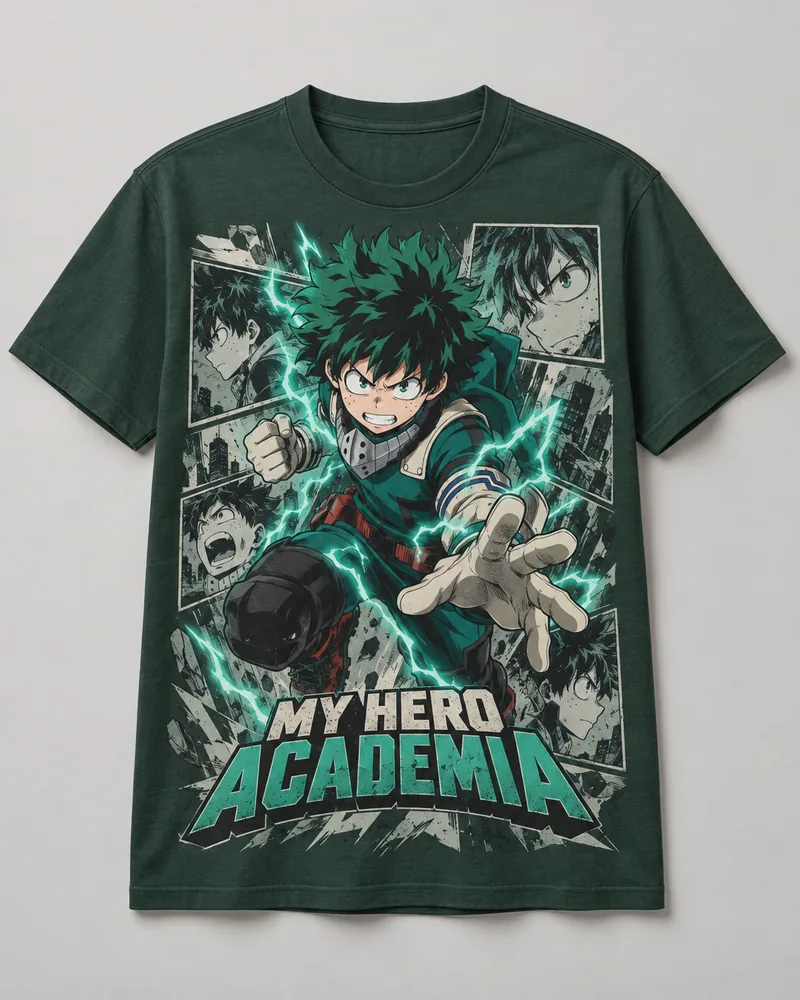 Proposta da camiseta My Hero Academia — Plus Ultra, verde-floresta