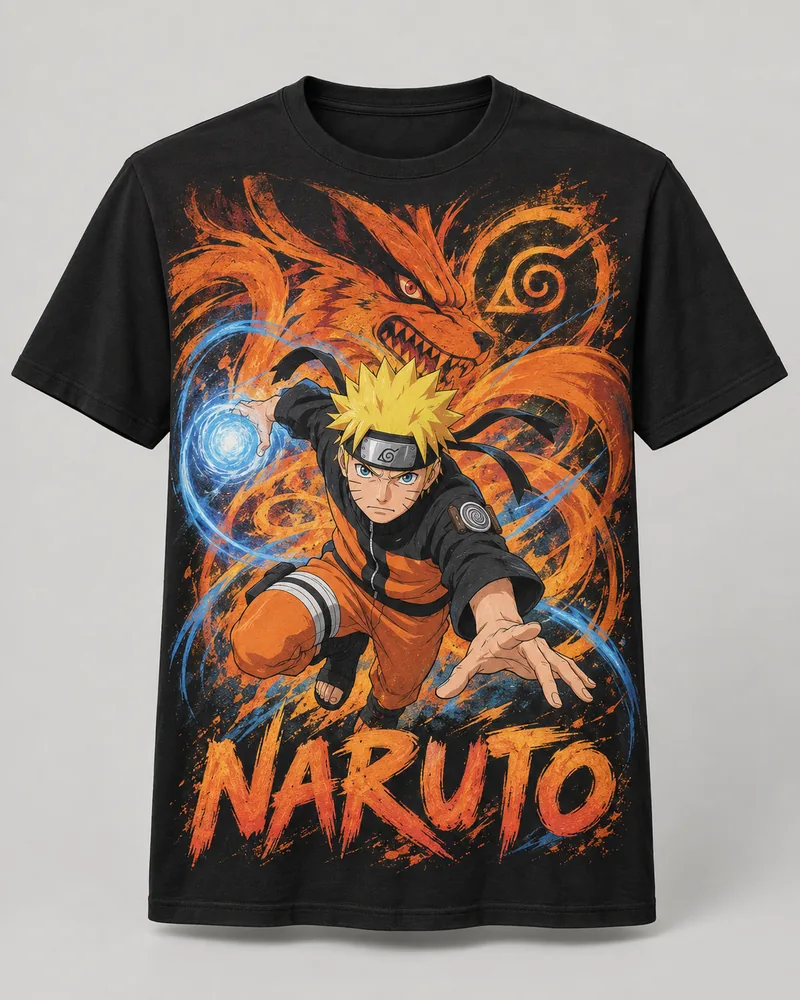 Proposta da camiseta Naruto — Vontade do fogo, preto