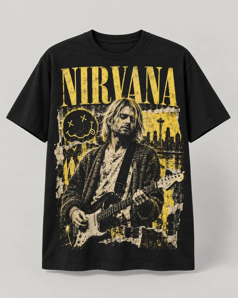 Proposta da camiseta Nirvana — Seattle 1991, preto