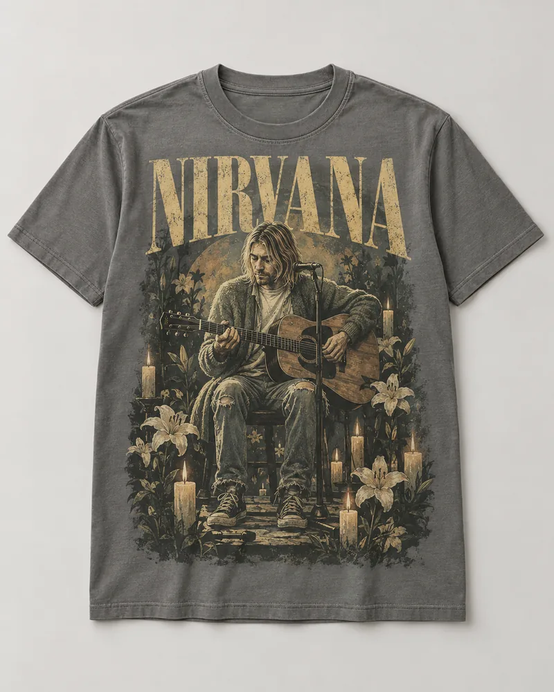 Proposta da camiseta Nirvana — Unplugged, cinza