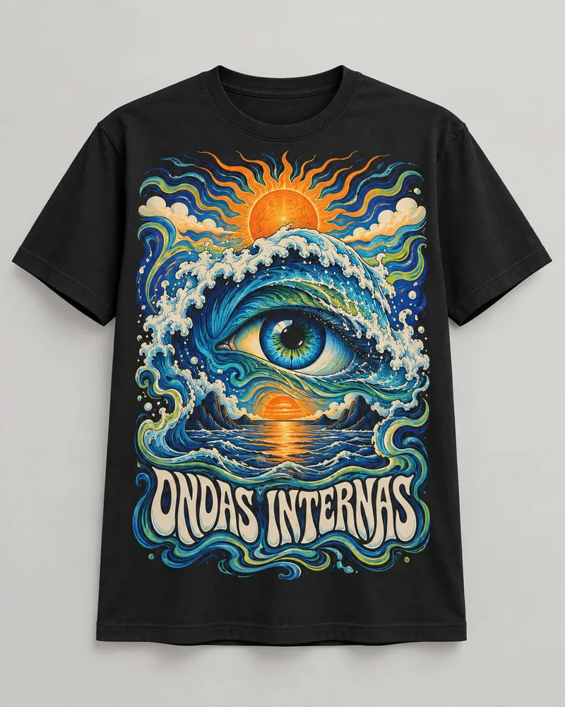Proposta da camiseta Ondas internas — Psicodelia, preto