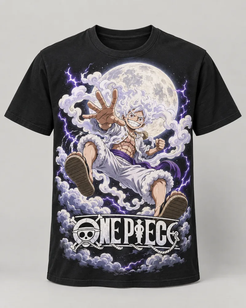 Proposta da camiseta One Piece — Gear 5, preto