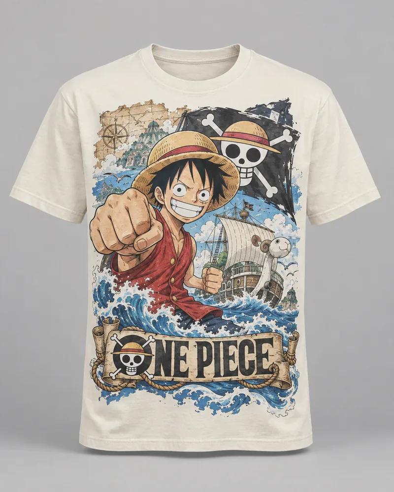 Proposta da camiseta One Piece — Rei dos piratas, off-white
