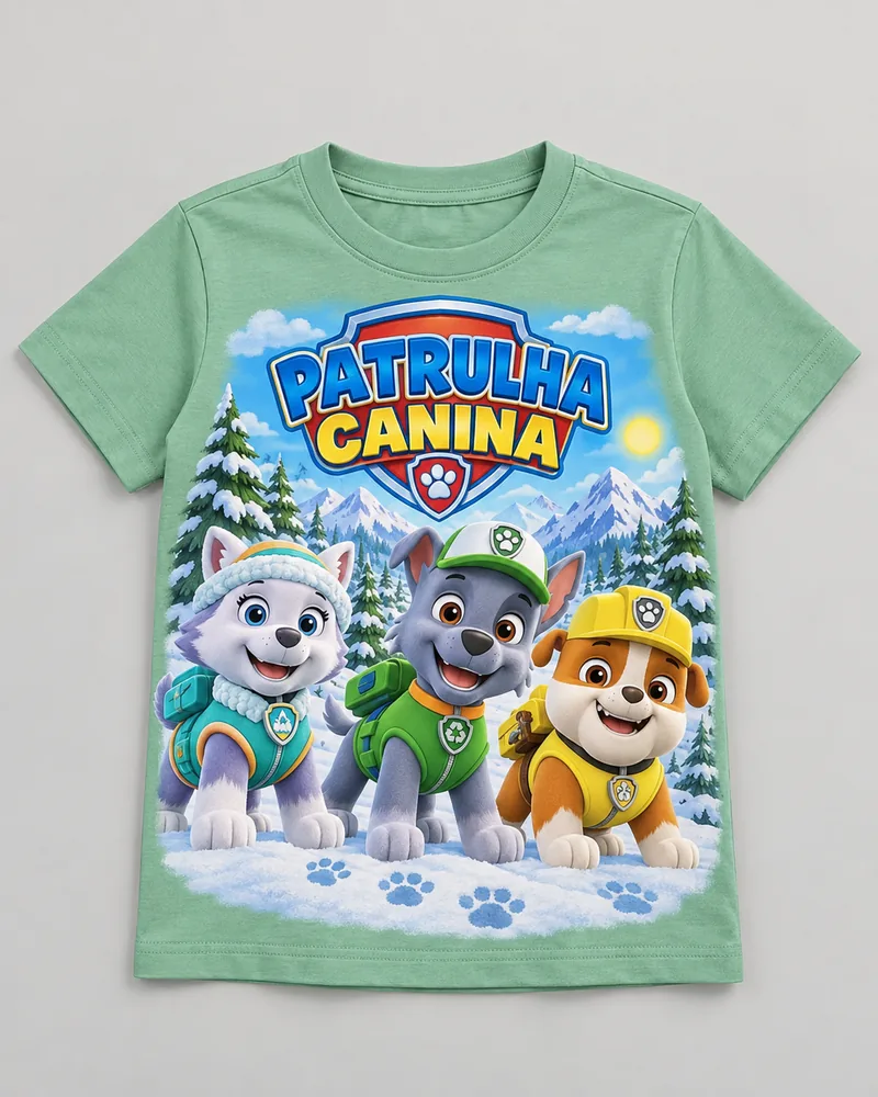 Proposta da camiseta Patrulha Canina — Aventura na montanha, verde-menta