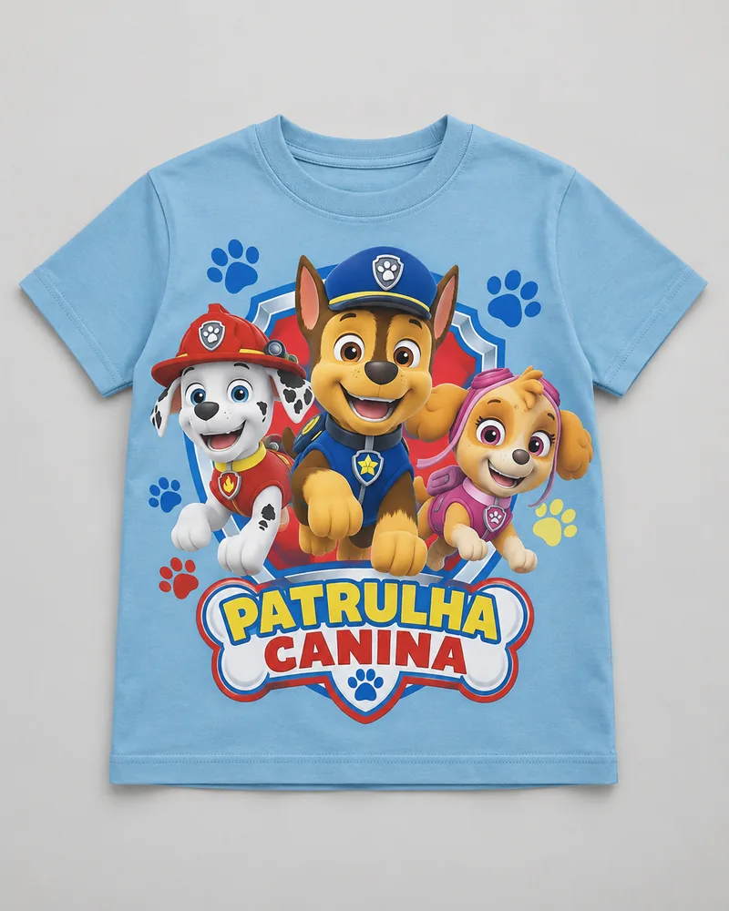 Proposta da camiseta Patrulha Canina — Prontos para ajudar, azul-claro