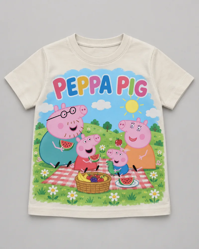 Proposta da camiseta Peppa Pig — Piquenique em família, off-white