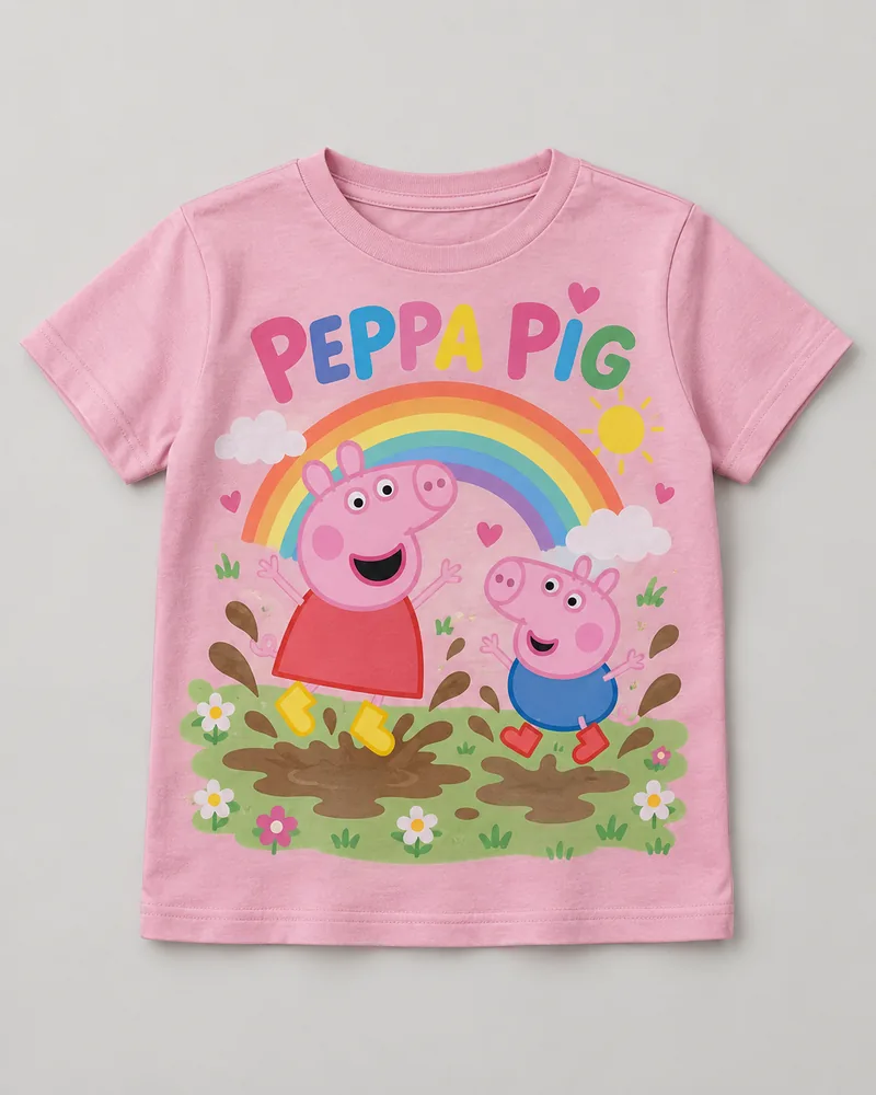 Proposta da camiseta Peppa Pig — Poças e arco-íris, rosa