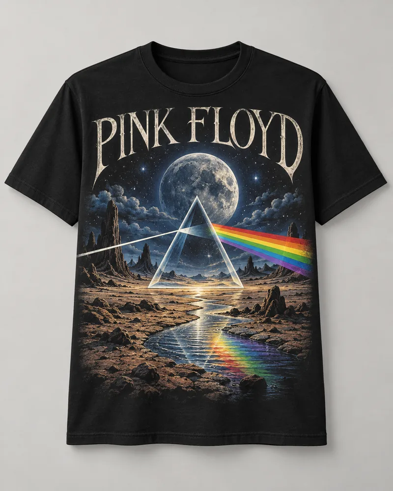 Proposta da camiseta Pink Floyd — Luz e espectro, preto