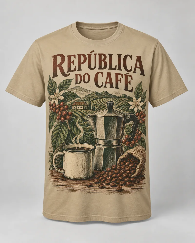Proposta da camiseta República do Café — Rituais, areia