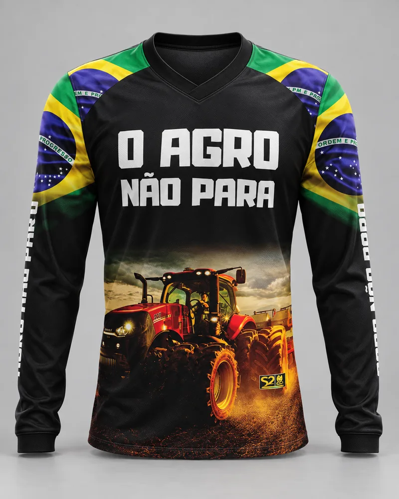 Mockup frontal de O Agro Não Para Trator Vermelho, arte S2