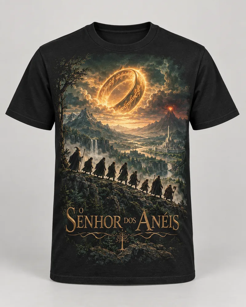 Proposta da camiseta Senhor dos Anéis — A Sociedade, preto