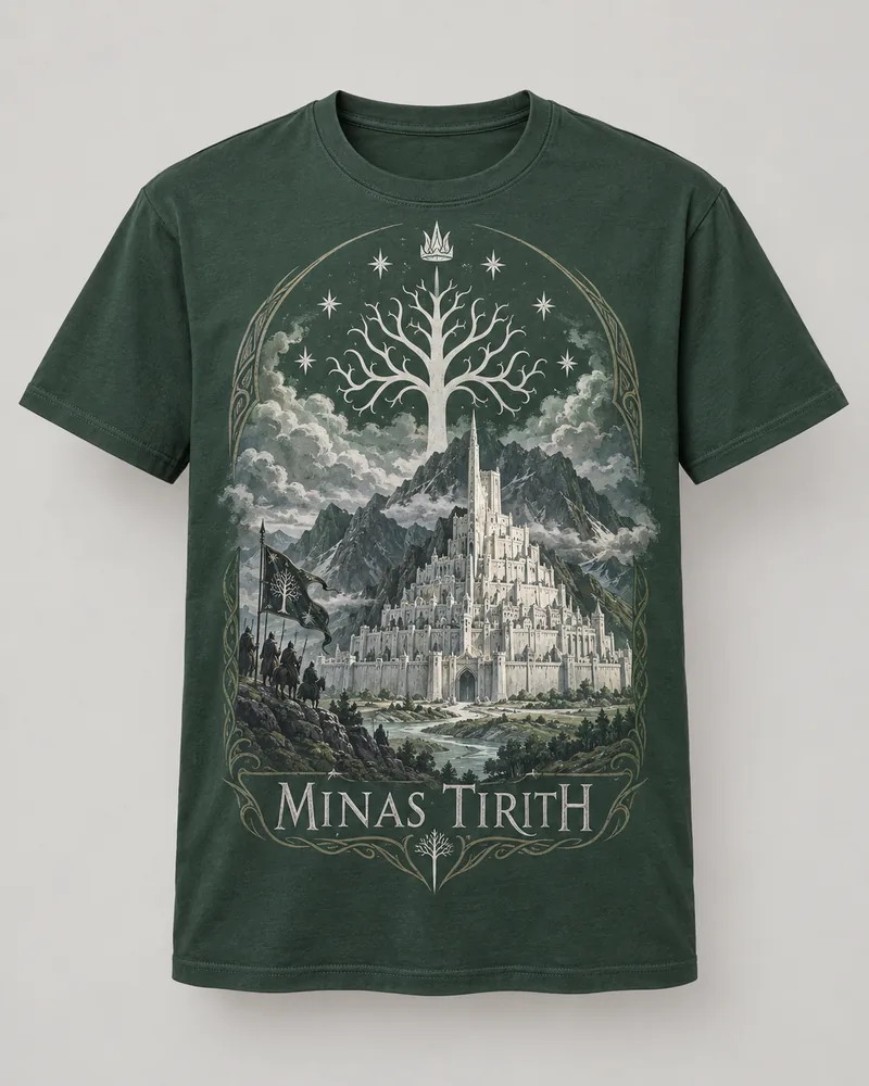 Proposta da camiseta Senhor dos Anéis — Minas Tirith, verde-floresta