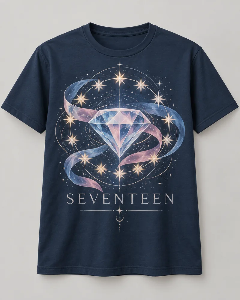 Proposta da camiseta SEVENTEEN — Constelação CARAT, azul-marinho
