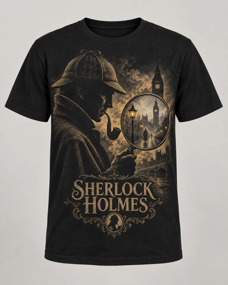 Proposta da camiseta Sherlock Holmes — Baker Street, preto