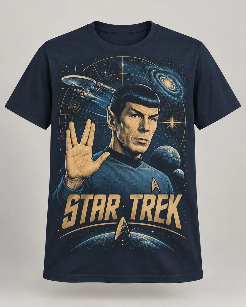 Proposta da camiseta Star Trek — Vida longa, azul-marinho