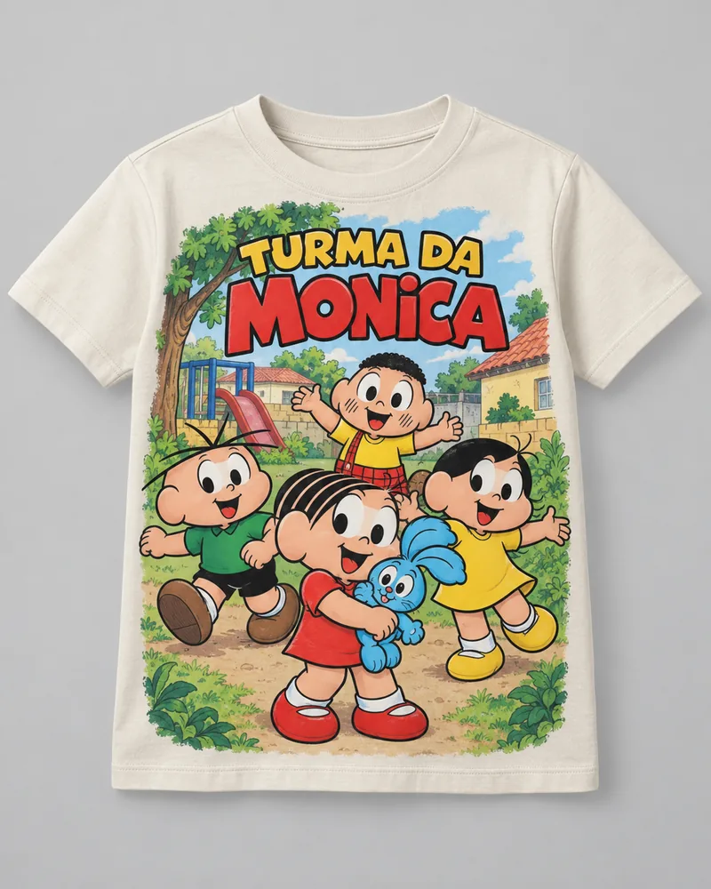 Proposta da camiseta Turma da Mônica — Amigos do Limoeiro, off-white