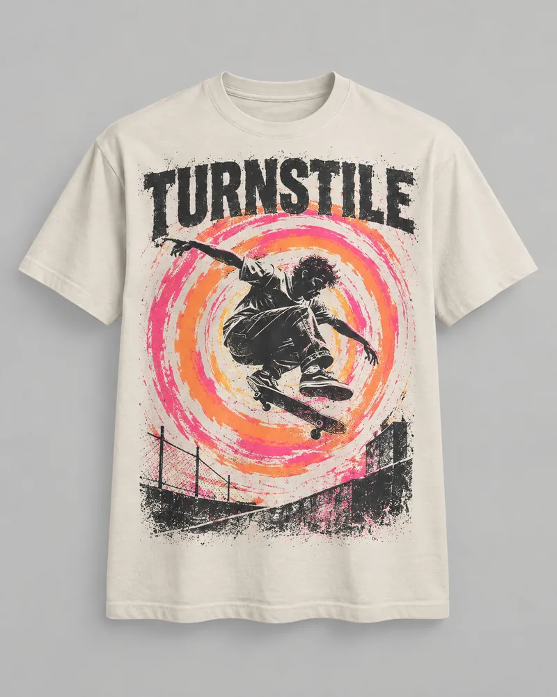 Proposta da camiseta Turnstile — Movimento contínuo, off-white