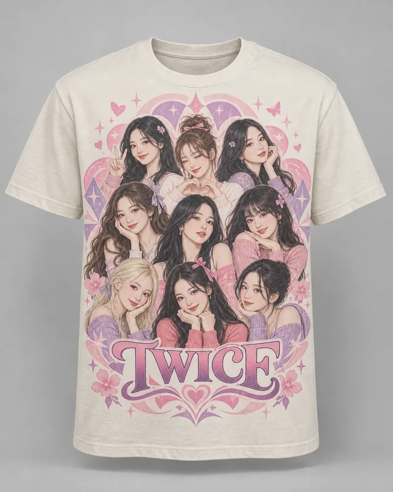 Proposta da camiseta TWICE — Nove cores, off-white
