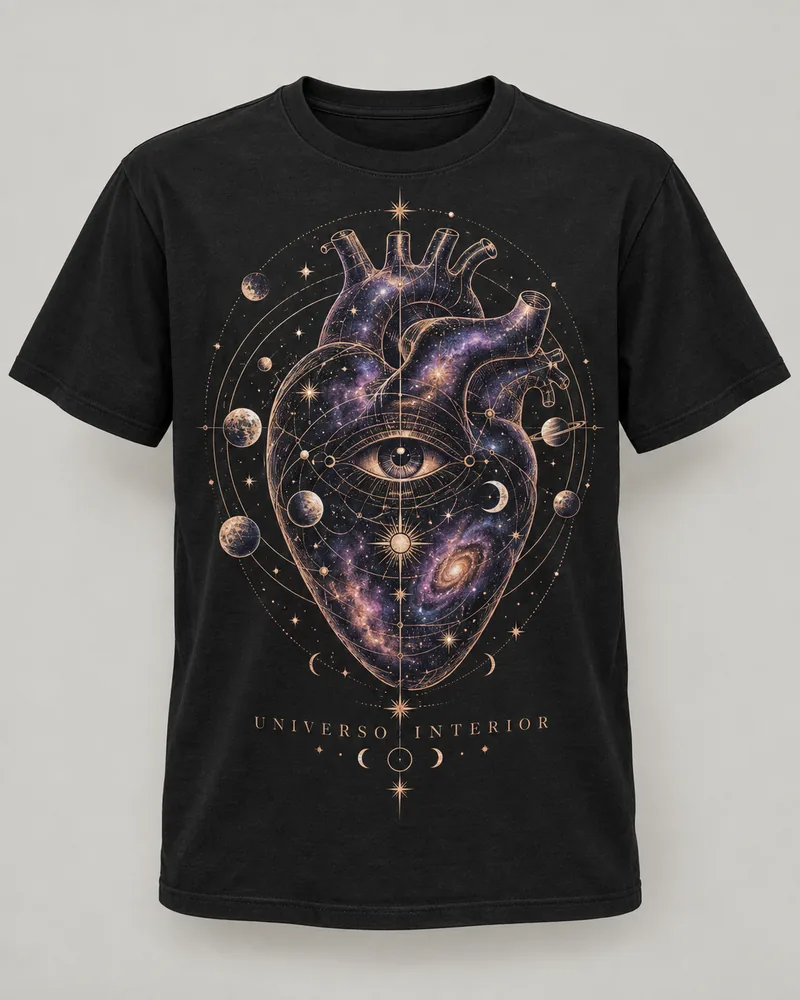 Proposta da camiseta Universo interior — Cartografia, preto