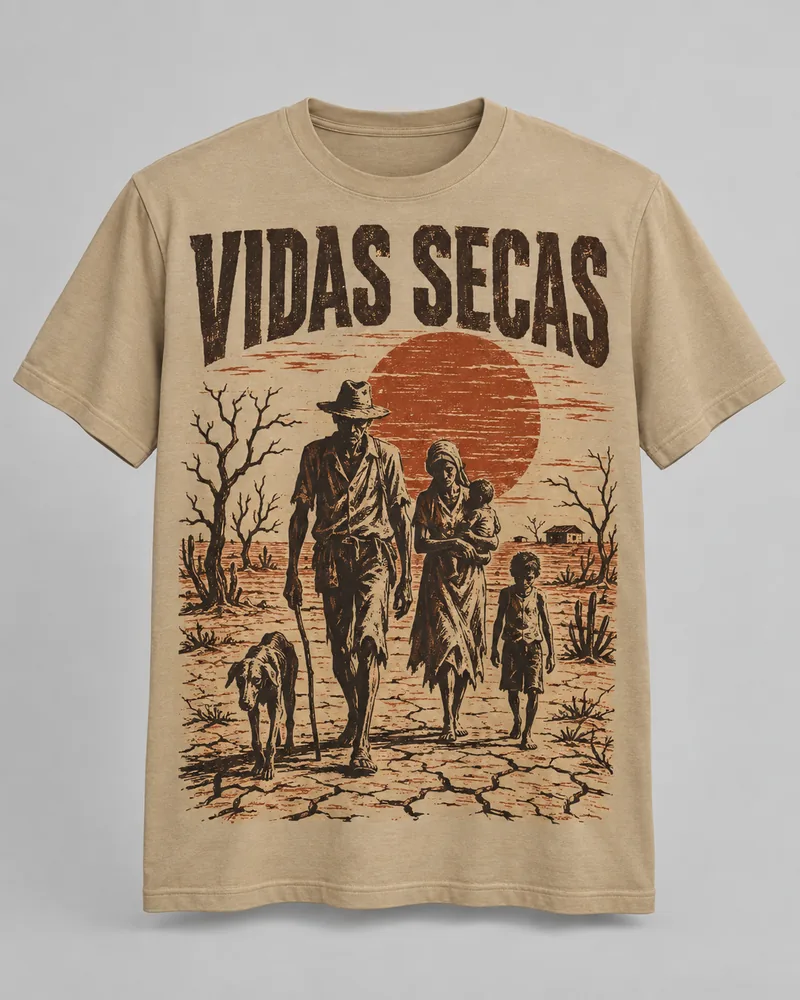 Proposta da camiseta Vidas Secas — Caminho do sertão, areia