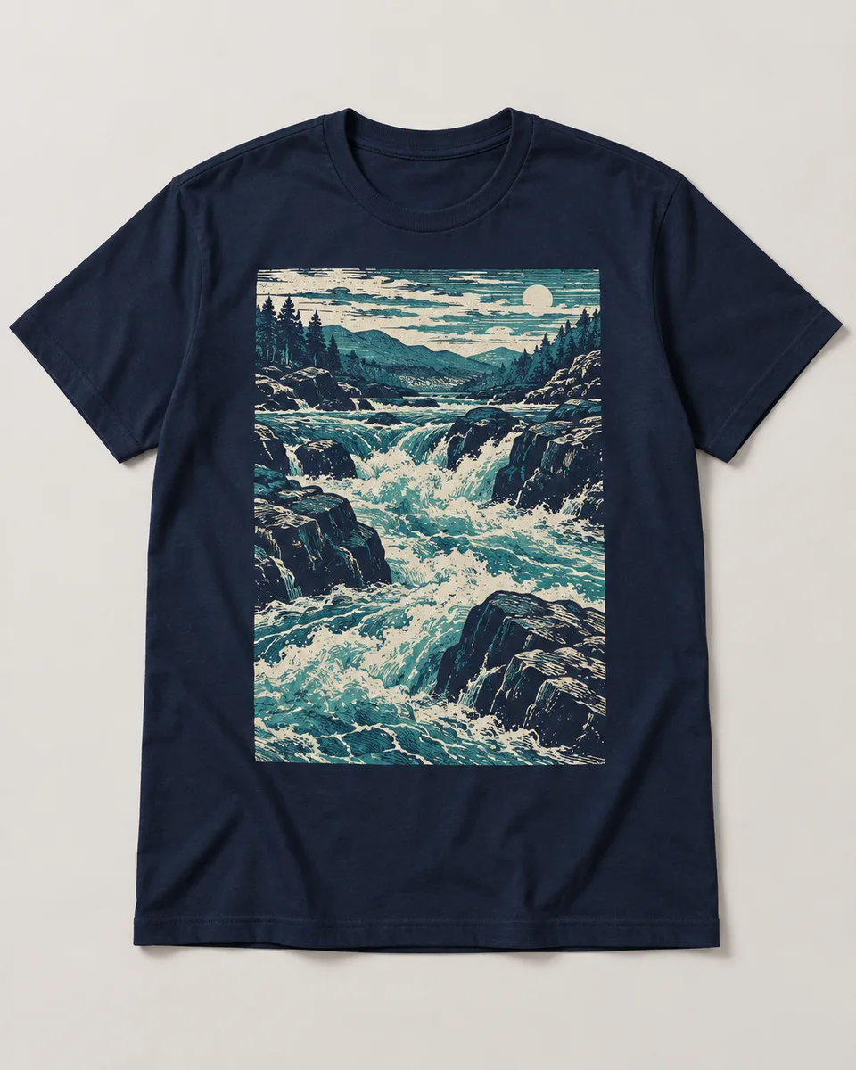 Proposta da camiseta Corredeira, azul-marinho