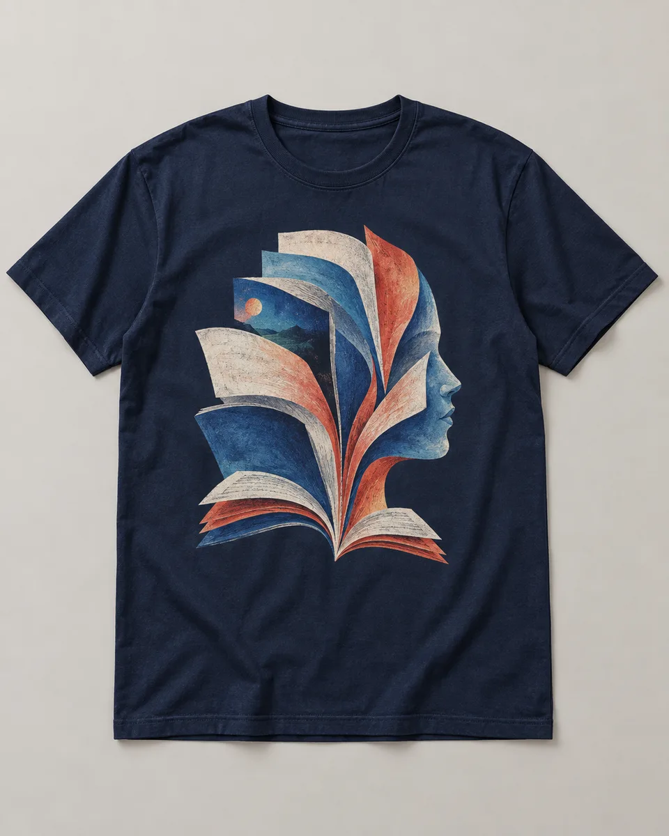 Proposta da camiseta Entrelinhas, azul-marinho