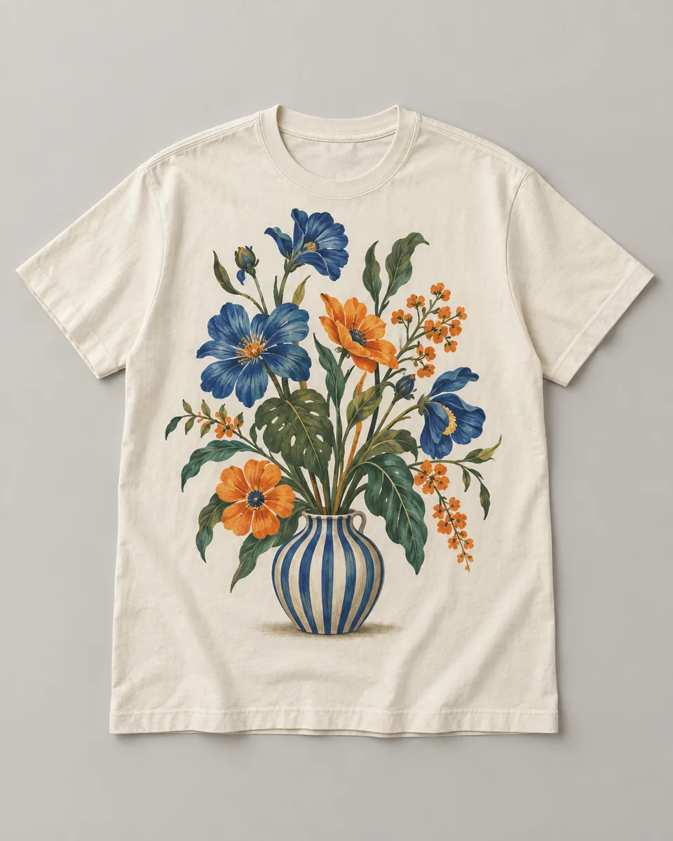 Proposta da camiseta Jardim de ideias, off-white
