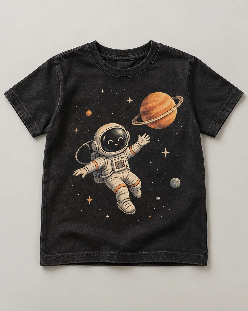 Proposta da camiseta Mini astronauta, preto
