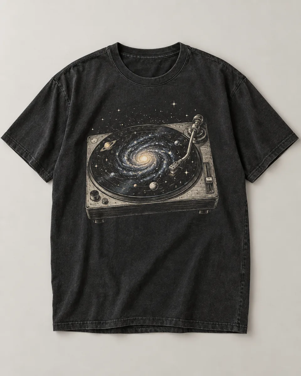 Proposta da camiseta Noite em vinil, preto